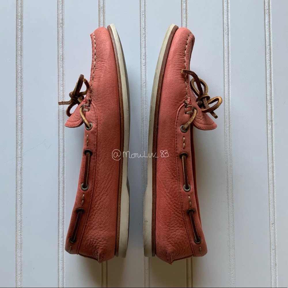 FRYE Quincy Tie Leather Boat Shoes Coral women’s size 6.5 - Picture 3 of 11